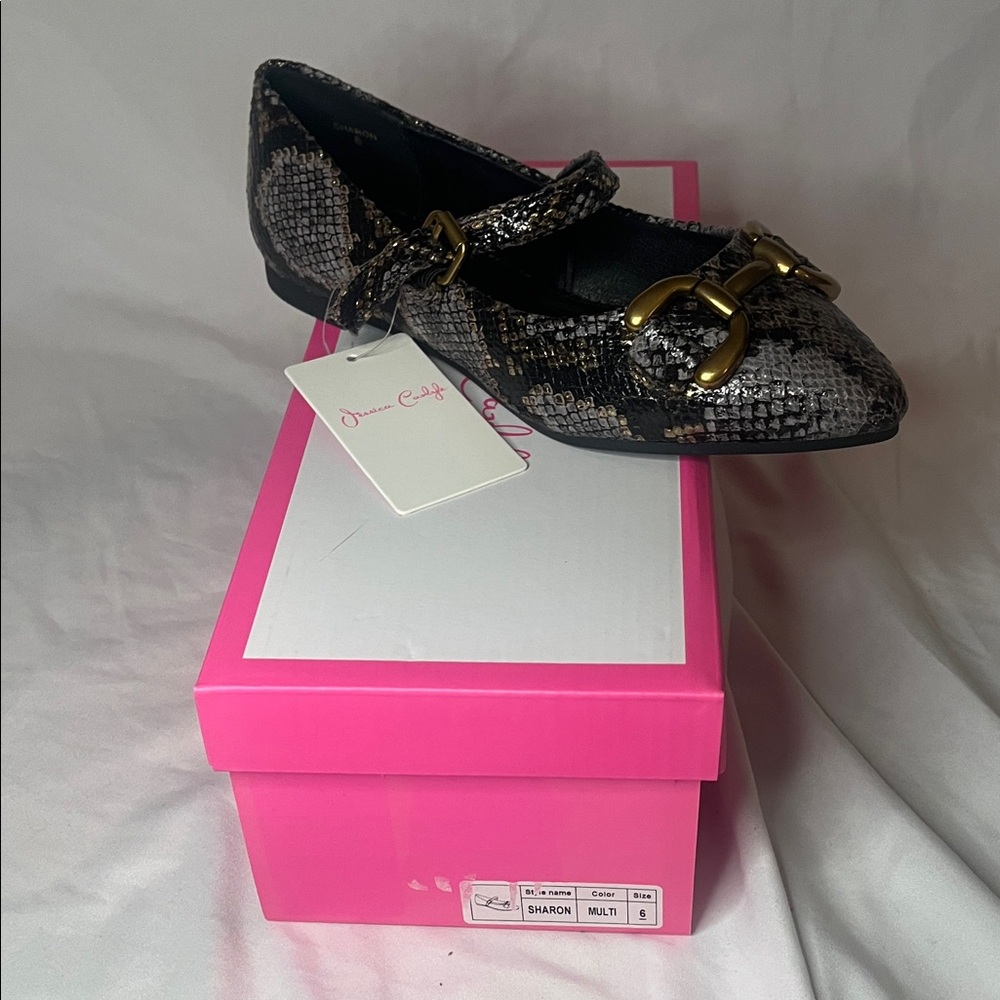 Women's Black Snakeskin Flats